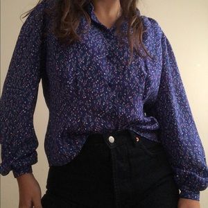 Vintage blue floral chiffon blouse